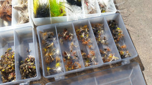Lot of 4 Plano fly boxes full of flies (dries, streamers, nymphs)