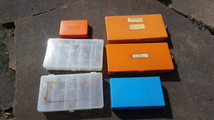 Lot of 6 plastic fly boxes full of flies (dries, streamers, nymphs)