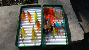 Plastic fly box with Steelhead tube flies