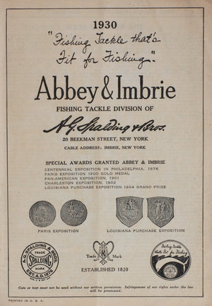 Abbey & Imbrie 1930 Tackle Catalog and Amateur Rod Maker's Handbook 