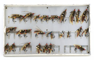 Japanned Salmon Fly Reservoir - stuffed with fine salmon flies