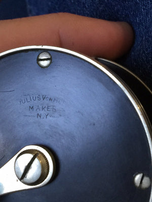 Julius Vom Hofe early German silver / hard rubber fly reel - Size 3