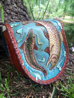 Annie Margarita Leather Reel Case - "Rockin' Rainbows"