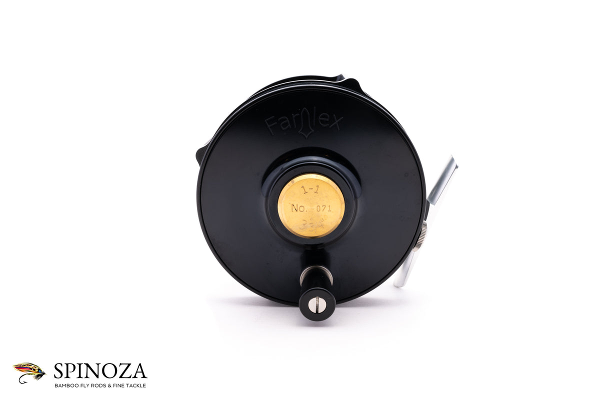 Farlex Platewind Fly Reel 1-1 DD 3 3/4" - handle and drag system,drag knob detail,handle mechanism