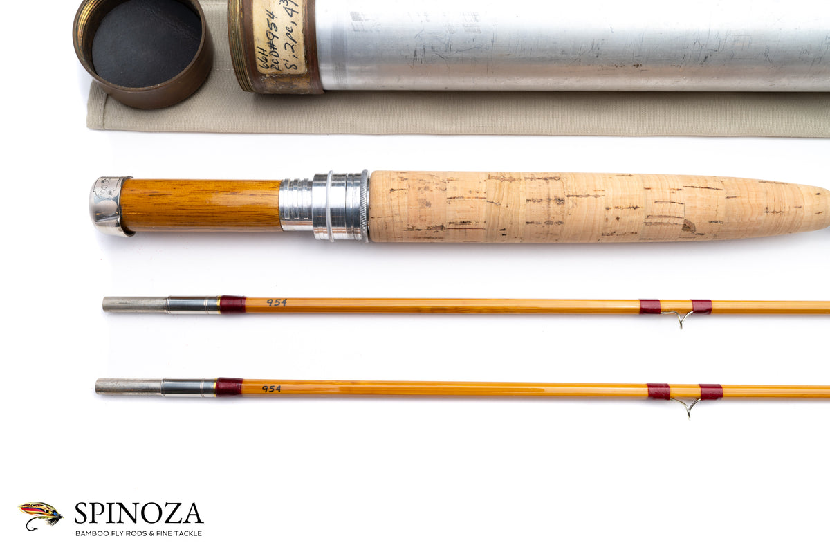 HL Leonard Model 66H Bamboo Fly Rod 8' 2/2 #5/6 - grip and reel seat close-up