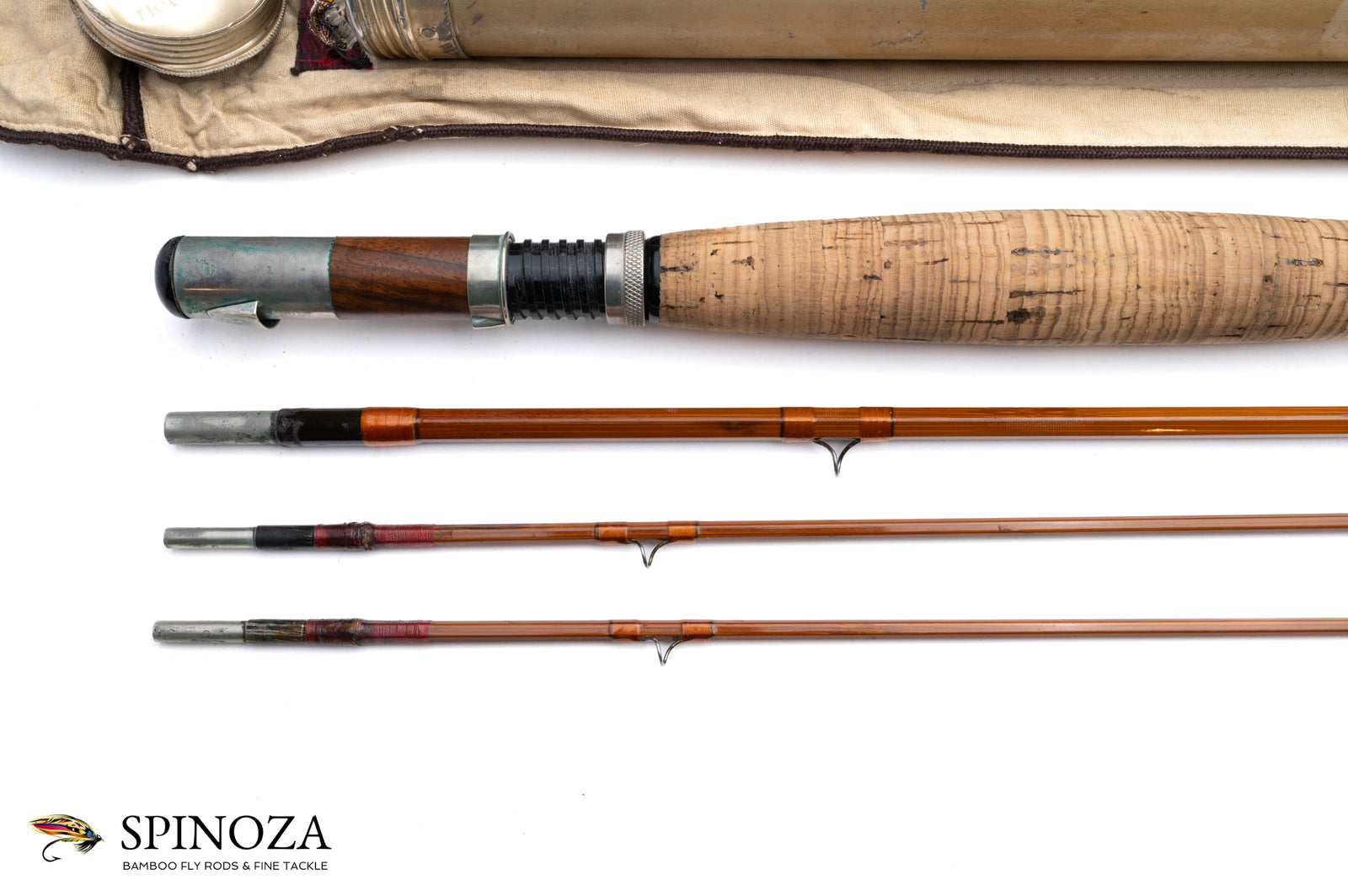 Heddon President Deluxe Bamboo Fly Rod 8'6" 3/2 #5/6 - handle grip and reel seat detail