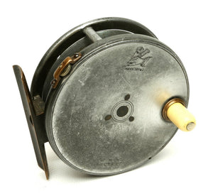 Hardy Perfect 3 3/8" fly reel - rod in hand logo 