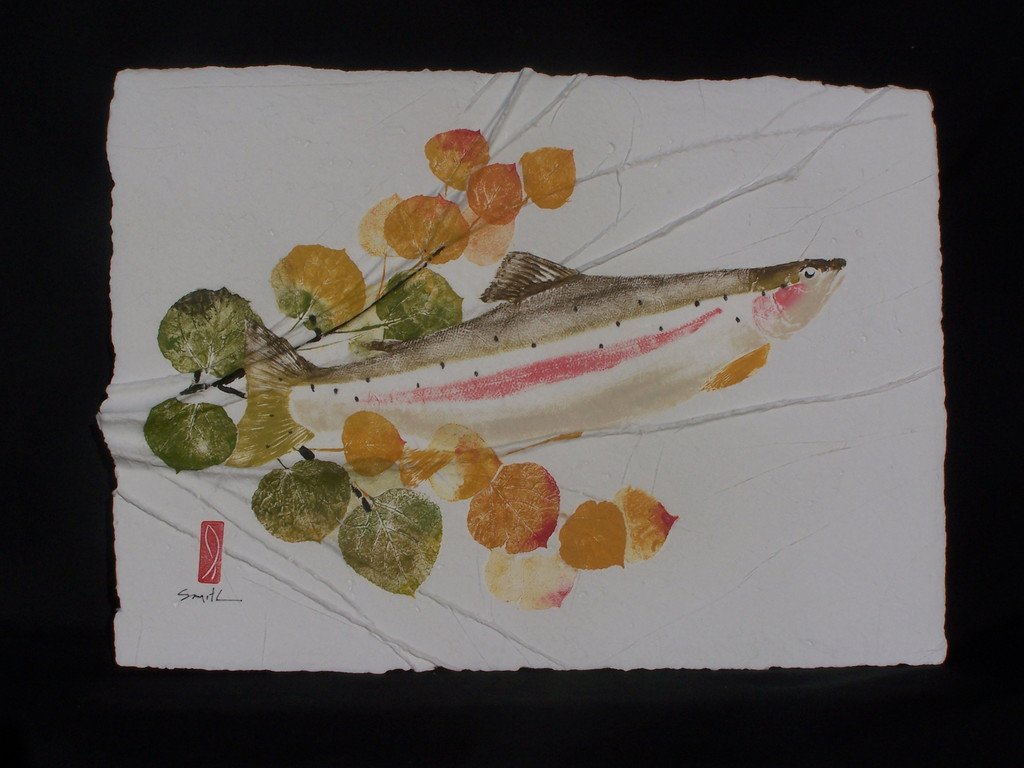 Mark Smith Fish Art - "Rainbow Trout and Aspen Leaves" 