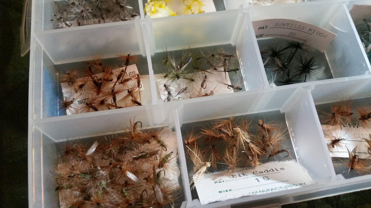Plano fly box with collection of flies (dry flies) 
