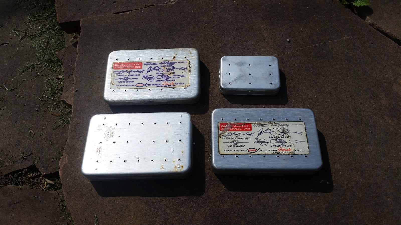 Lot of 4 Perrine fly boxes full of flies (dries, streamers, nymphs, etc.) 