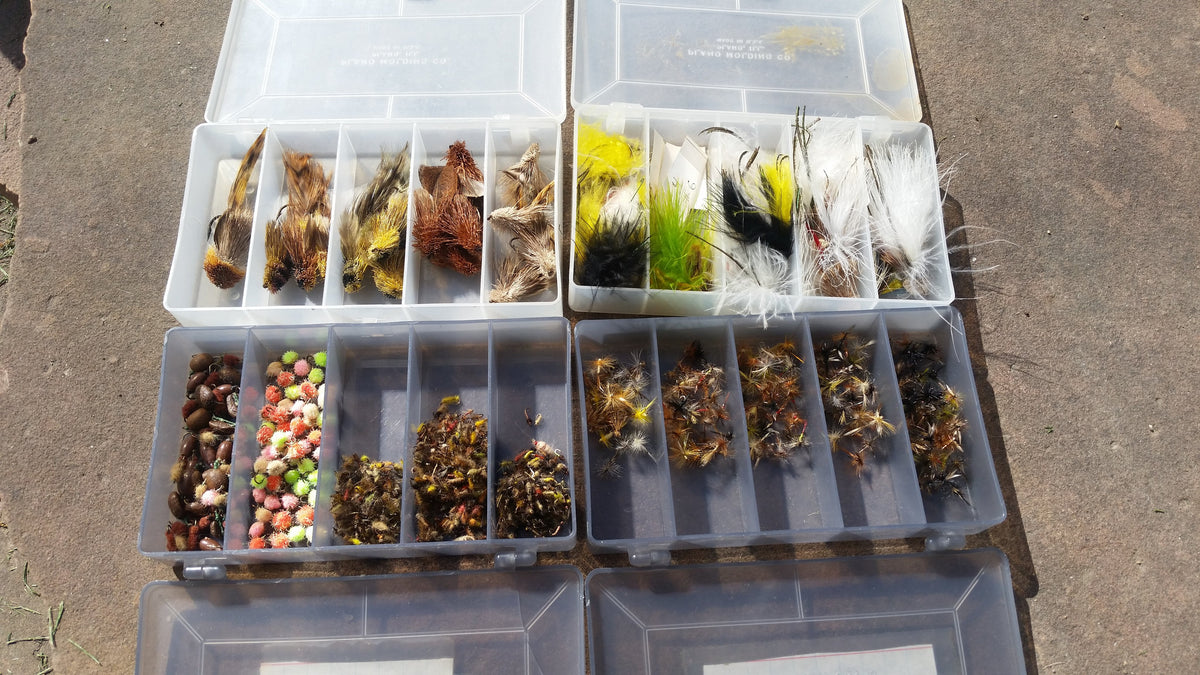 Lot of 4 Plano fly boxes full of flies (dries, streamers, nymphs) 