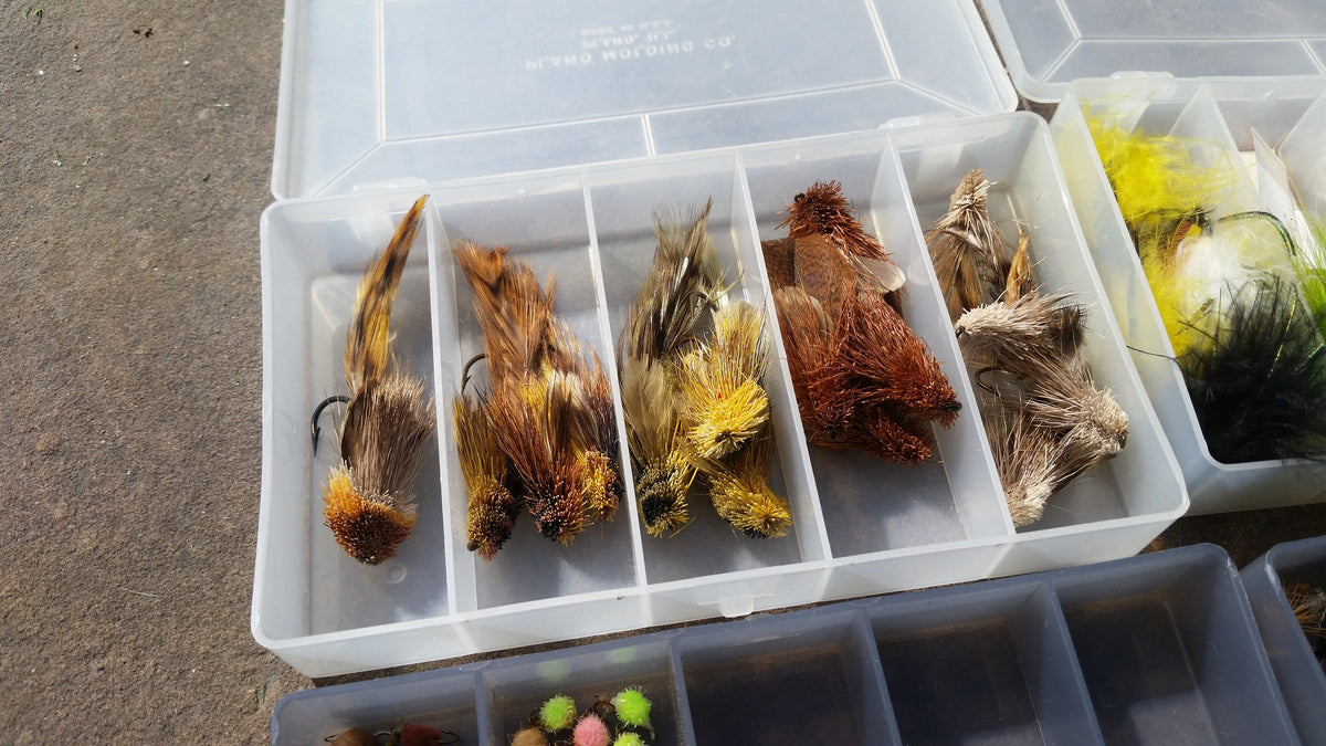 Lot of 4 Plano fly boxes full of flies (dries, streamers, nymphs) 