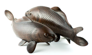 Bronze Carp Pair (Okimono) - Artist Nobumitsu 
