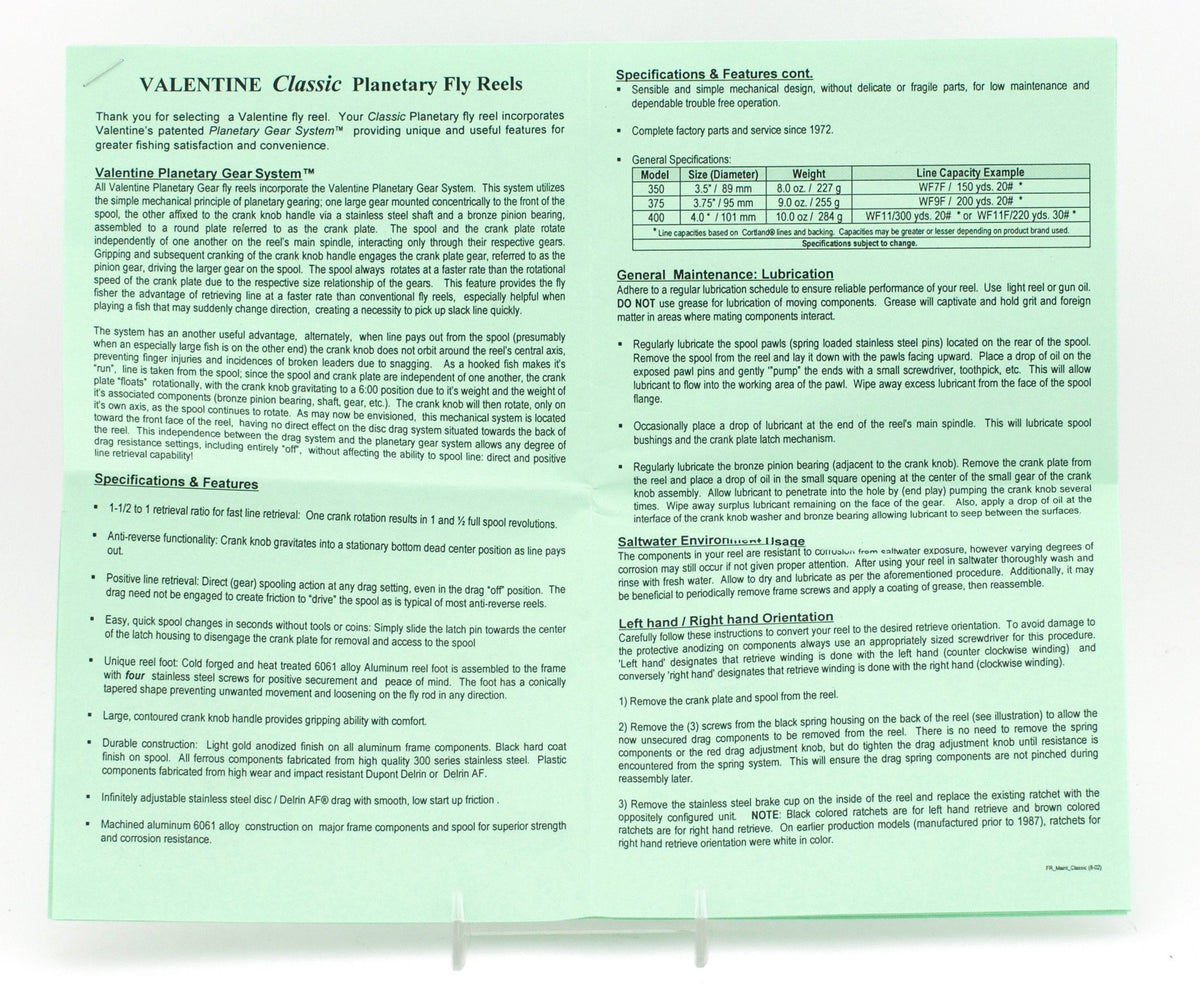 Valentine Planetary Model 350 Fly Reel