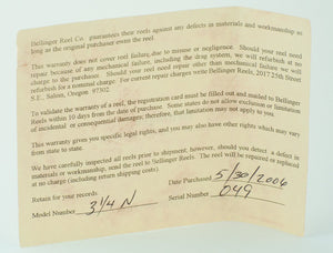 Bellinger-Saracione 3 1/4" Fly Reel - Narrow 