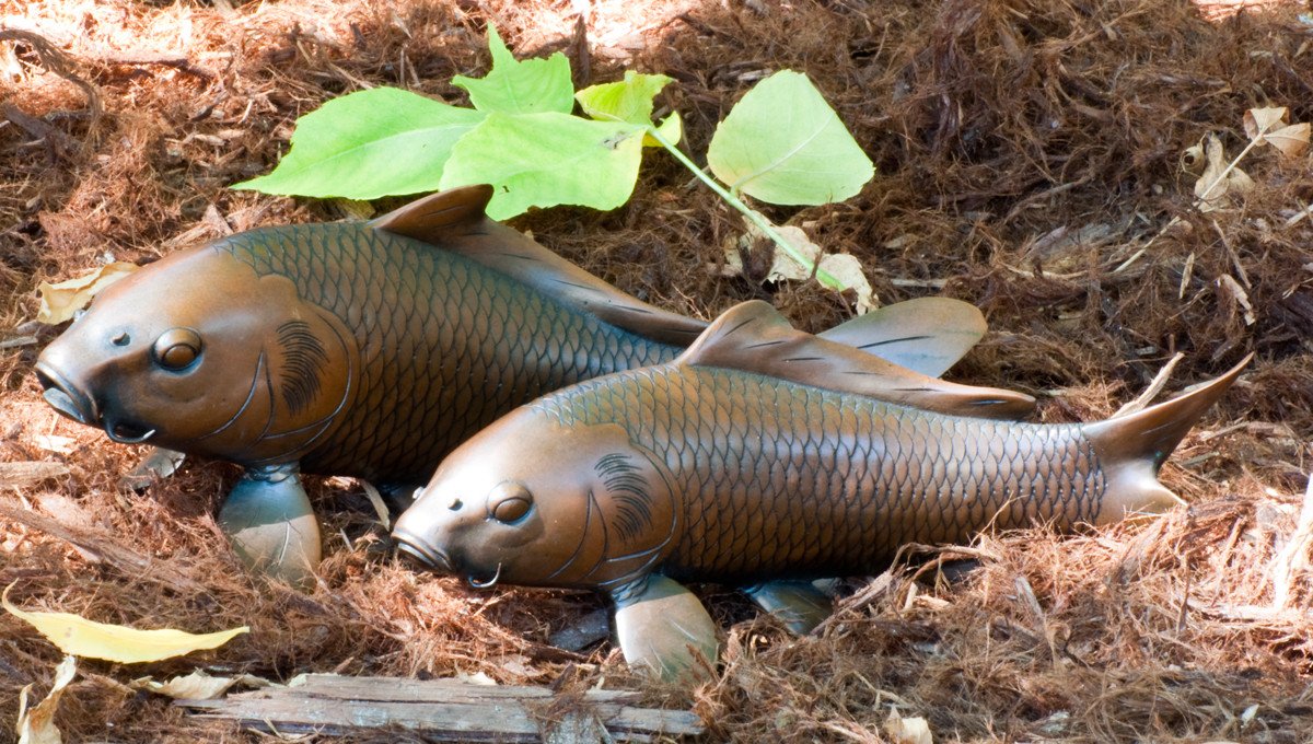 Bronze Carp Pair (Okimono) - Artist Nobumitsu 