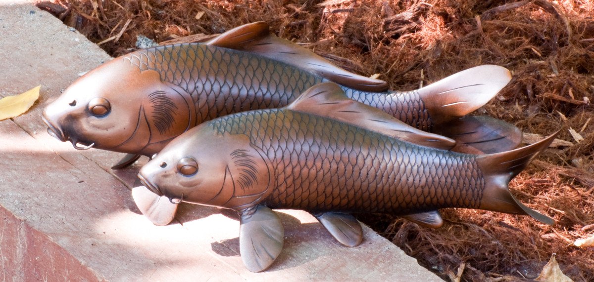 Bronze Carp Pair (Okimono) - Artist Nobumitsu 