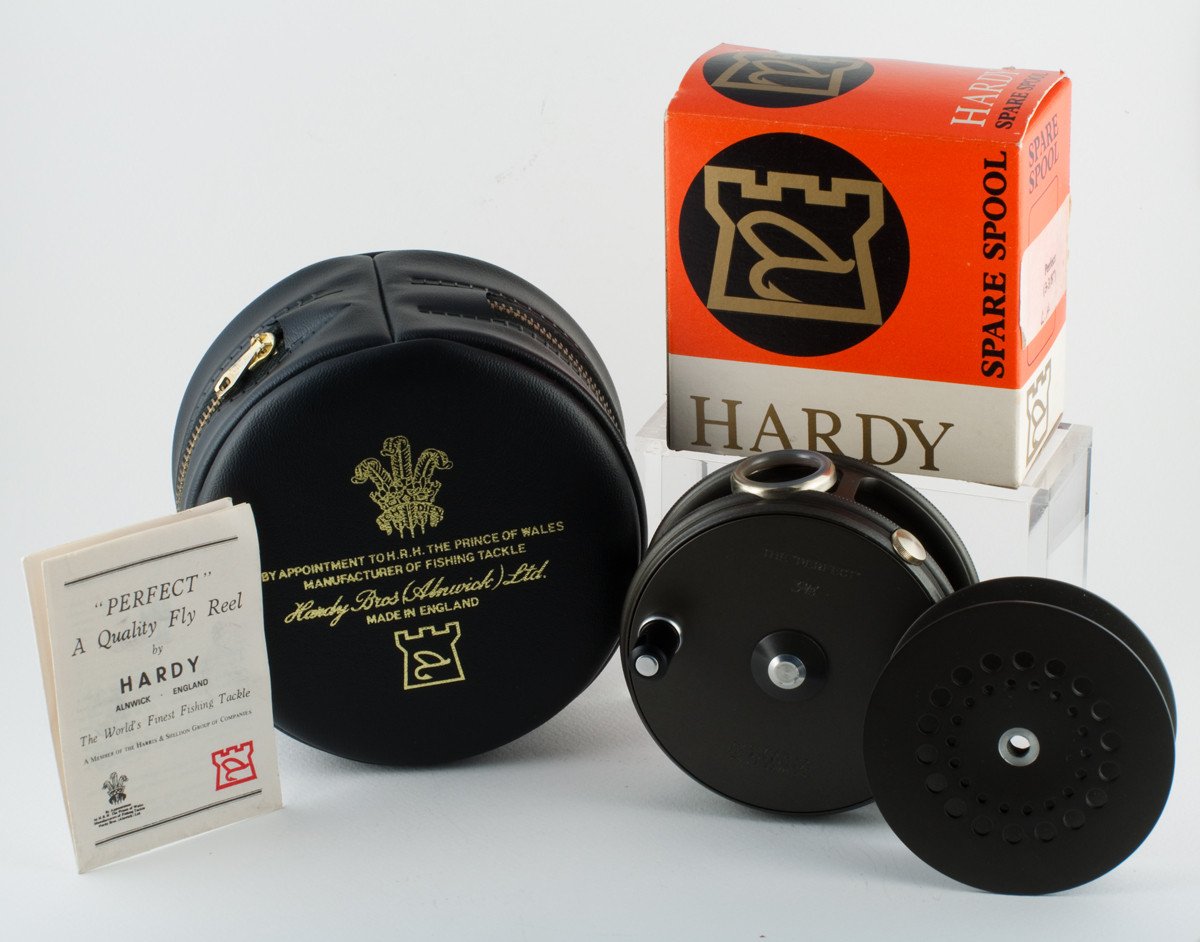 Hardy Perfect 3 3/8" fly reel and spare spool - LHW