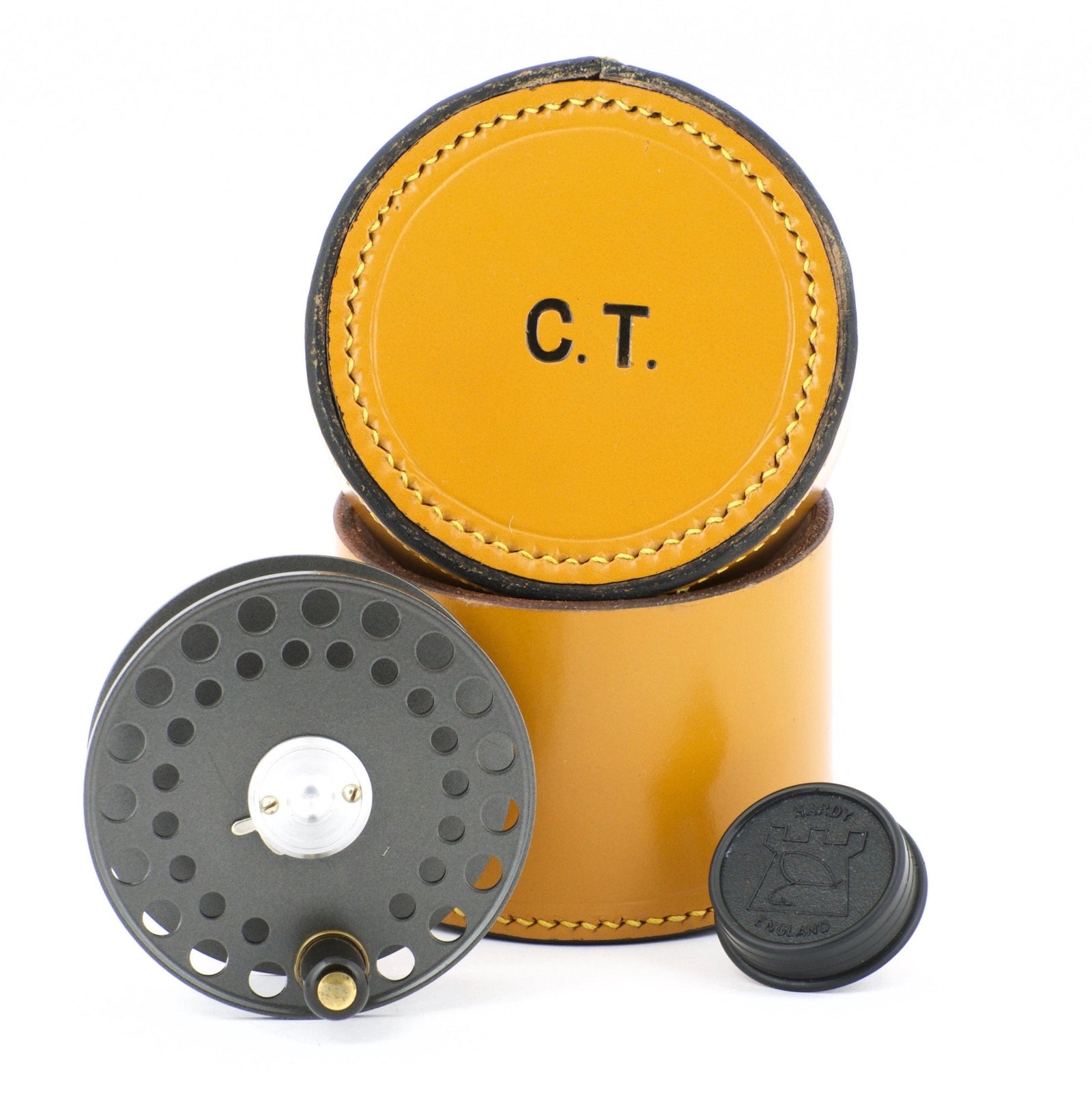 Hardy St. George 3" spare spool with leather case 