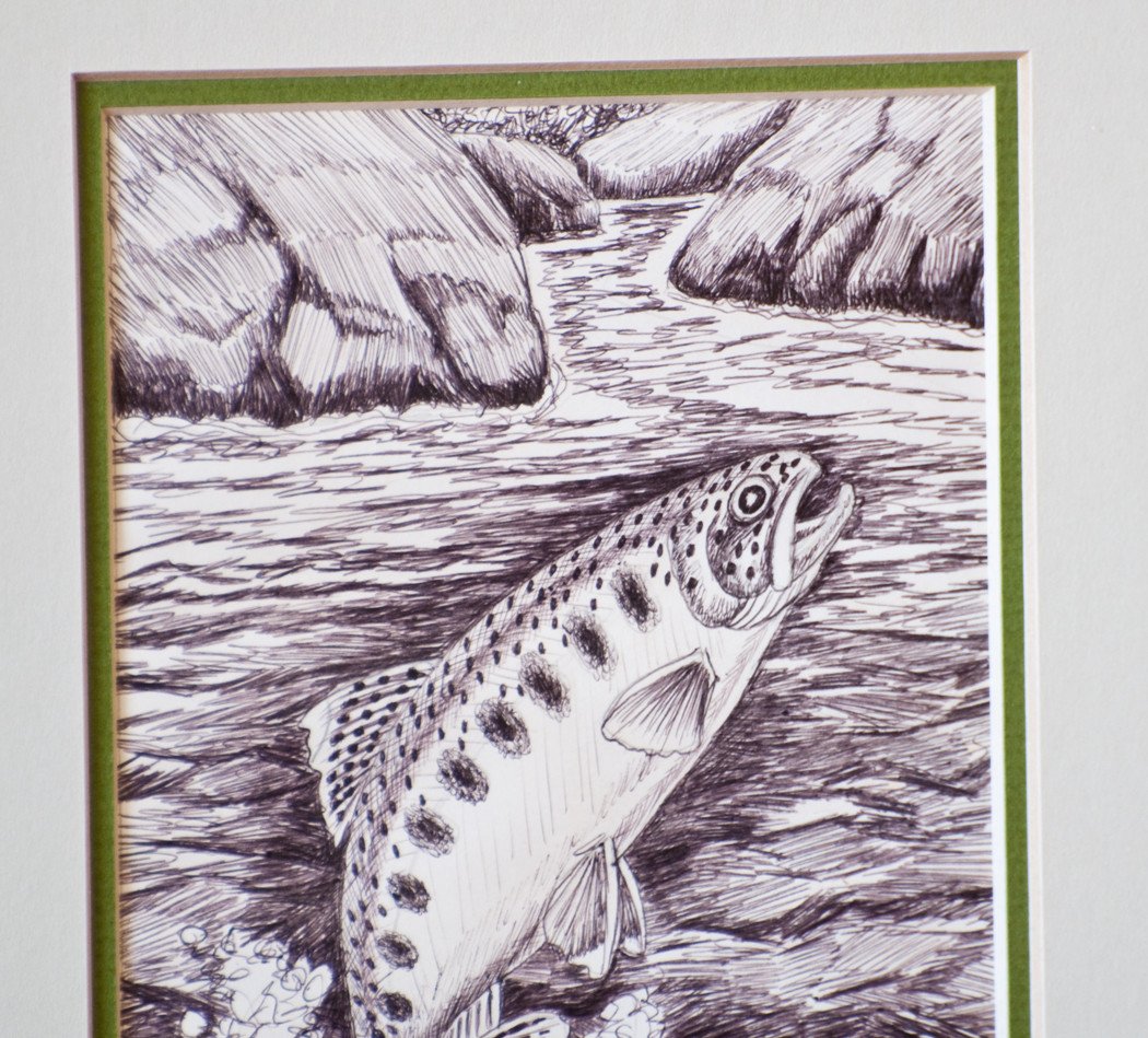 Ray Ovington Framed Trout Sketch