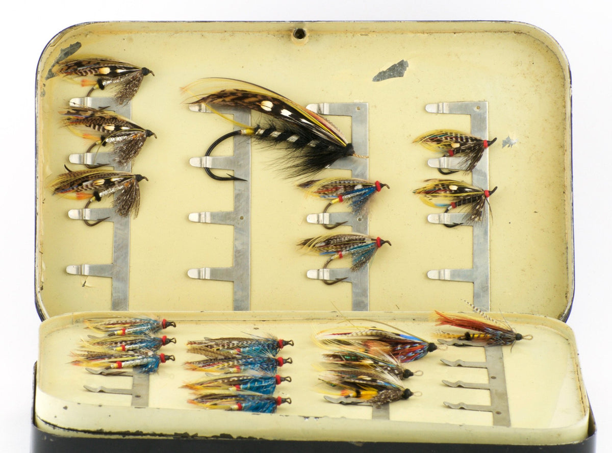 Hardy Bros. Japanned Fly Box with Salmon Flies 
