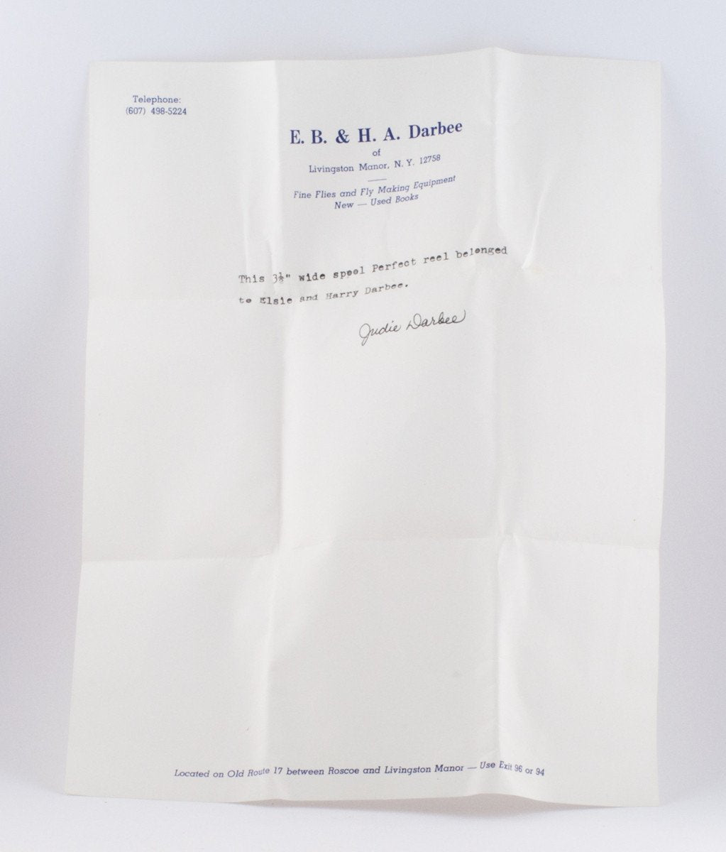 Hardy Perfect 3 1/2" wide drum fly reel - Harry & Elsie Darbee provenance!