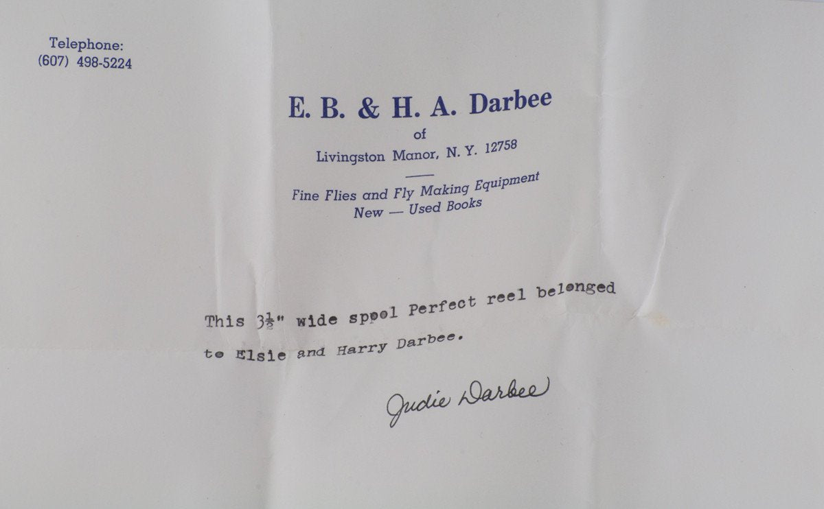 Hardy Perfect 3 1/2" wide drum fly reel - Harry & Elsie Darbee provenance!