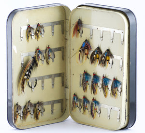 Hardy Bros. Japanned Fly Box with Salmon Flies 