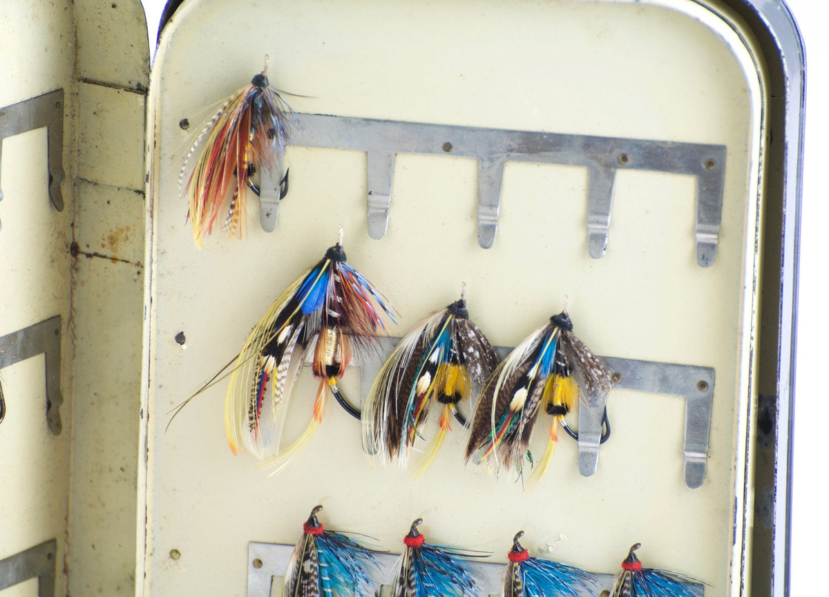 Hardy Bros. Japanned Fly Box with Salmon Flies 