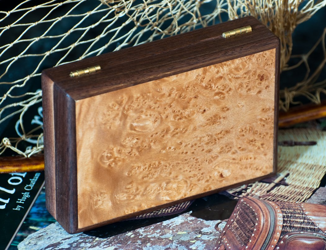 Jay Spencer Fly Box - Amboyna Burl with Walnut Trim (4x6) 