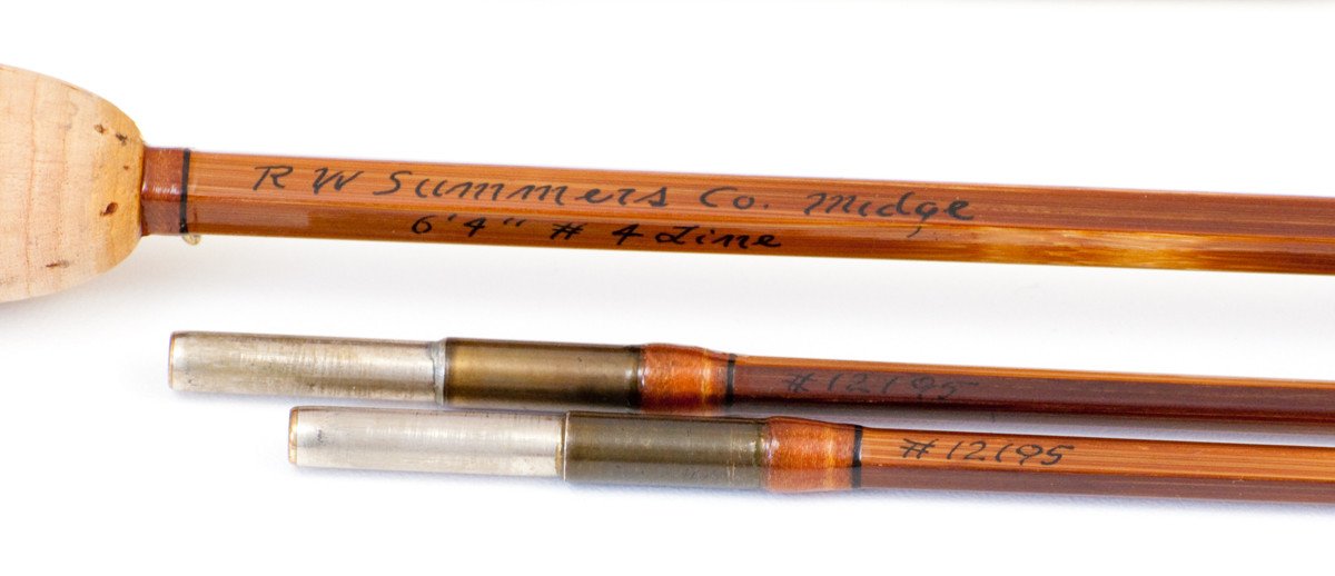 Bob Summers Midge Deluxe Bamboo Rod 6'4" 2/2 #4 - rod sections with guides and wraps