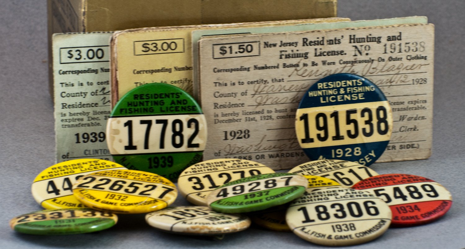 Vintage 1920-30s New Jersey Hunting and Fishing Licenses 