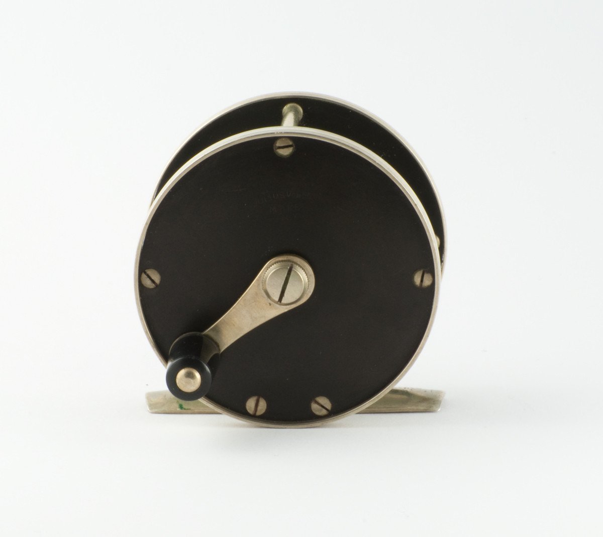 Julius Vom Hofe early German silver / hard rubber fly reel - Size 3