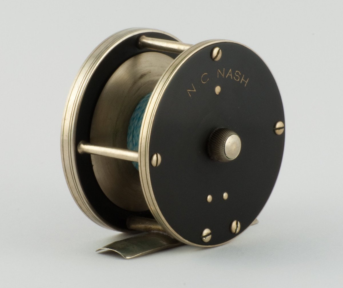 Julius Vom Hofe early German silver / hard rubber fly reel - Size 3