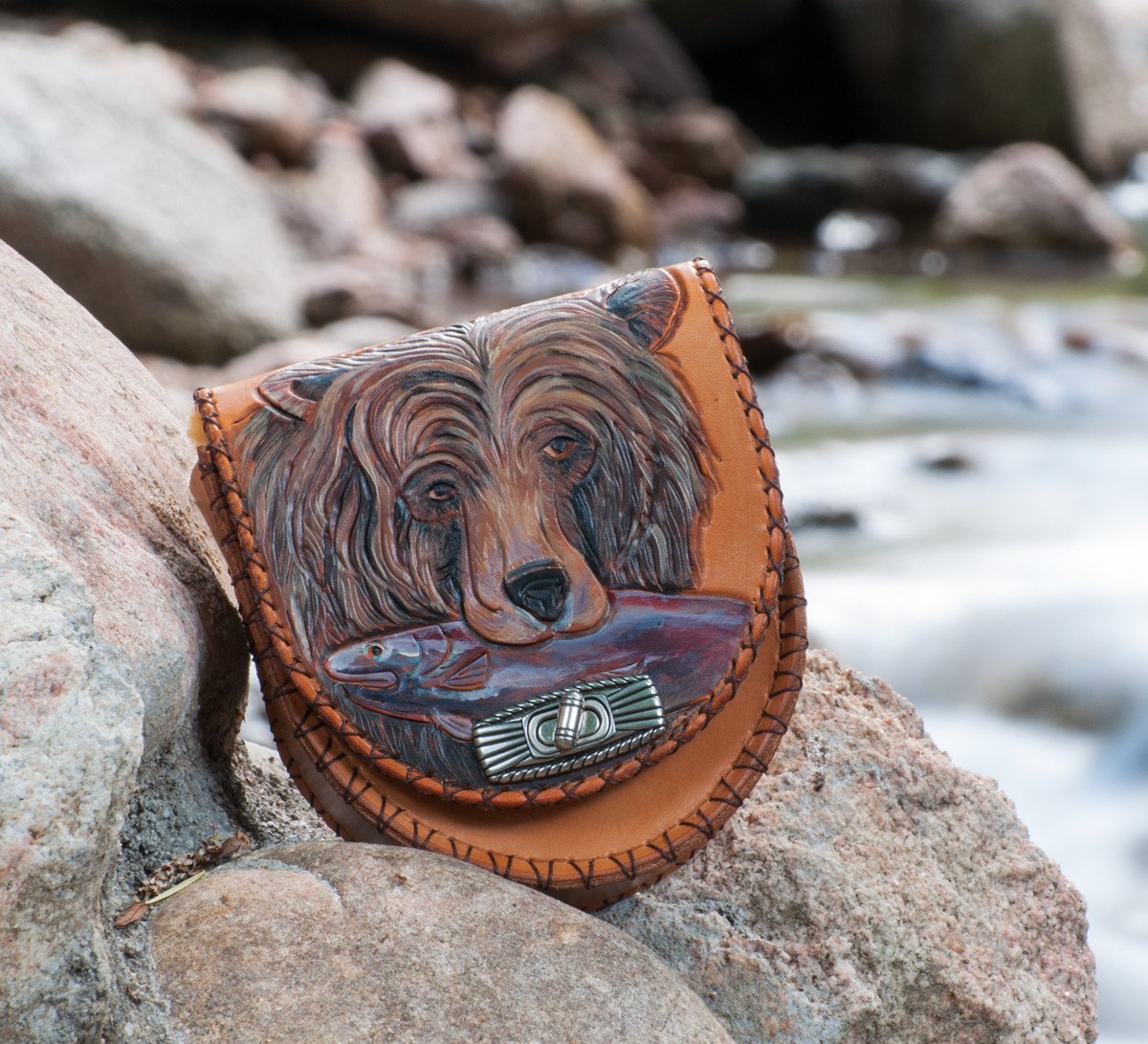 Annie Margarita Leather Reel Case - "Beary Delicious" 