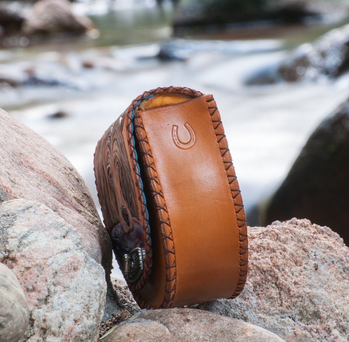 Annie Margarita Leather Reel Case - "Beary Delicious"