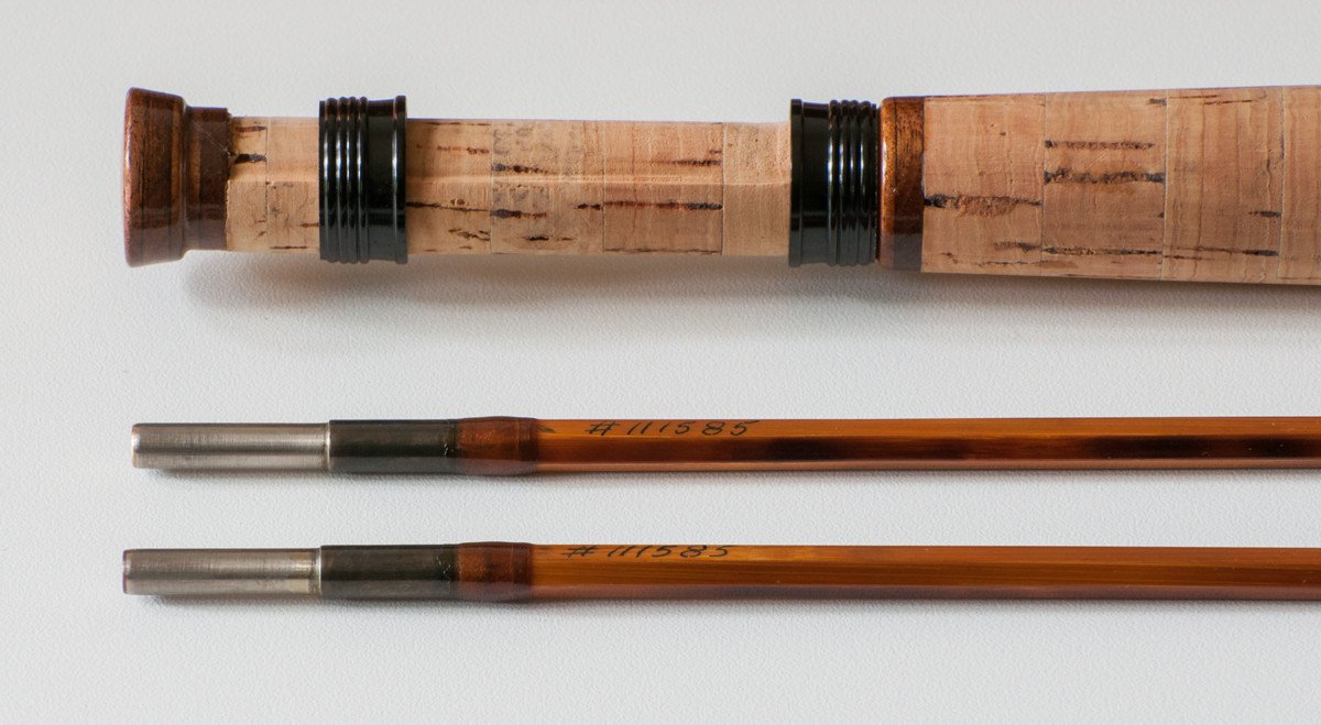 Bob Summers Model 275 Bamboo Rod 7'6" 2/2 #4 - rod sections with guides and wraps