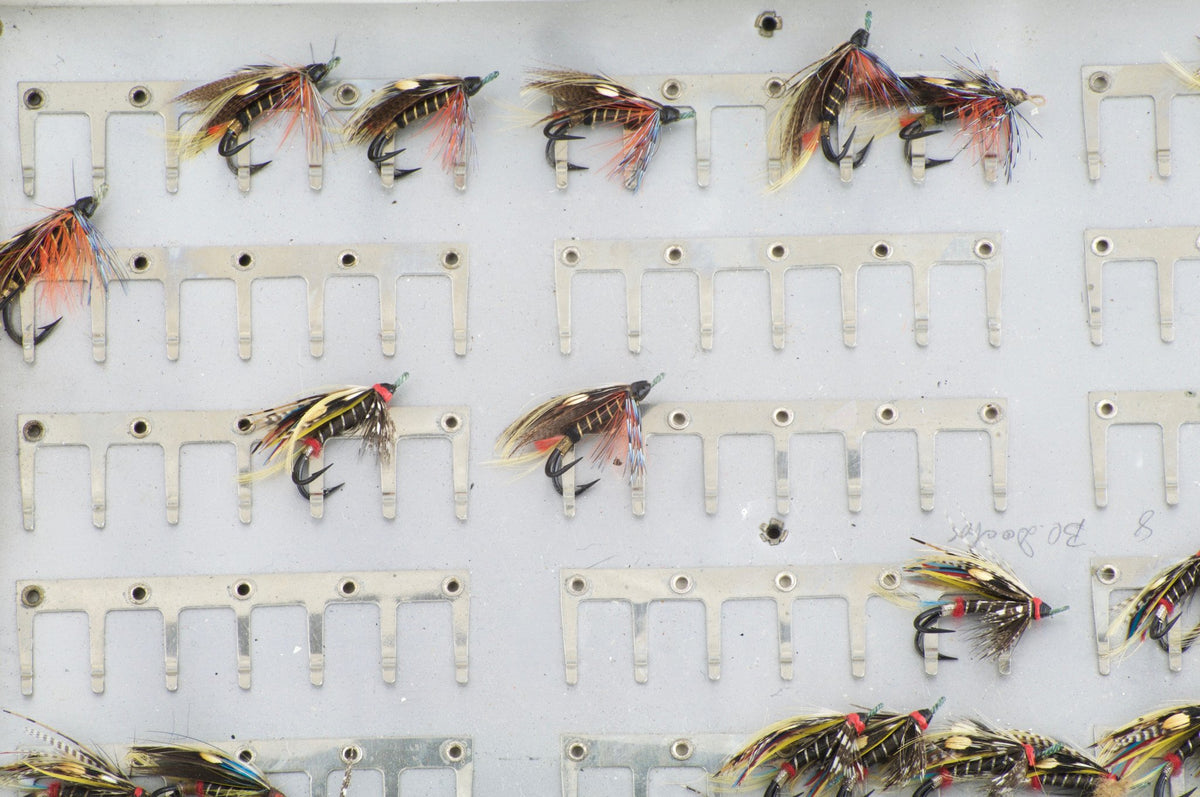 Japanned Salmon Fly Reservoir - stuffed with fine salmon flies 