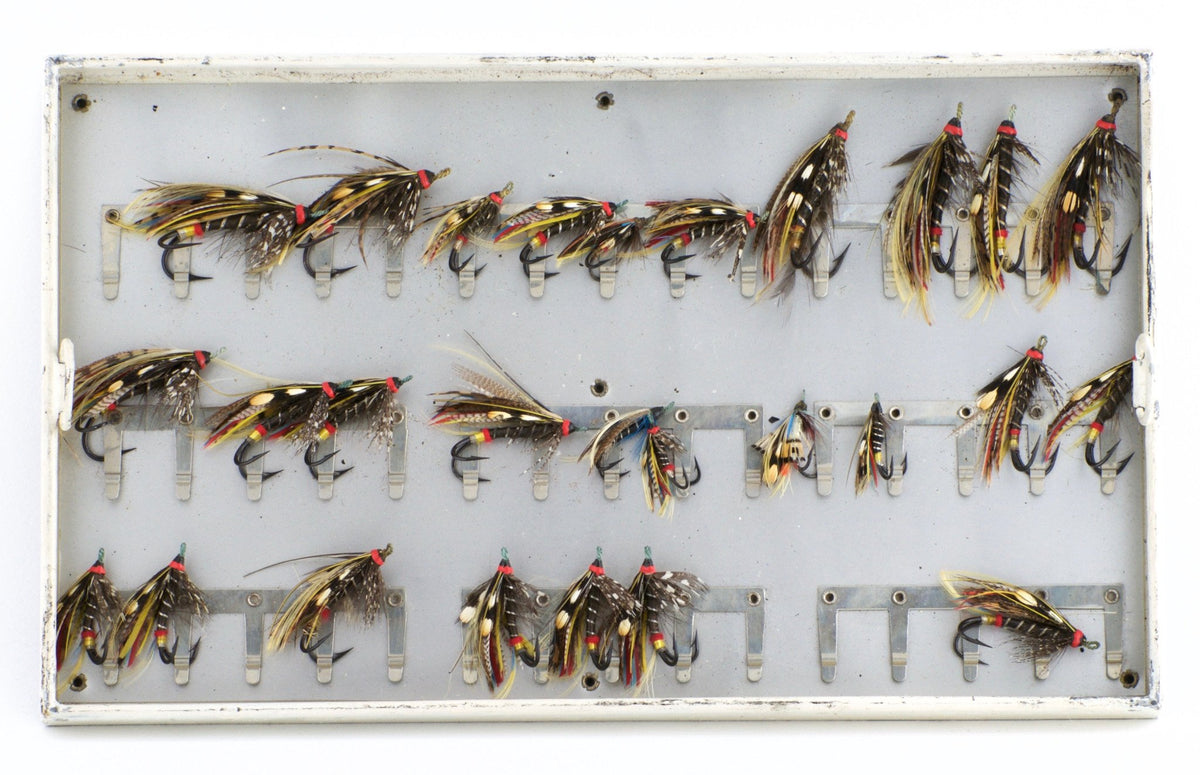 Japanned Salmon Fly Reservoir - stuffed with fine salmon flies