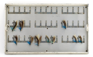 Japanned Salmon Fly Reservoir - stuffed with fine salmon flies 