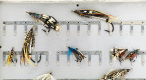 Japanned Salmon Fly Reservoir - stuffed with fine salmon flies 