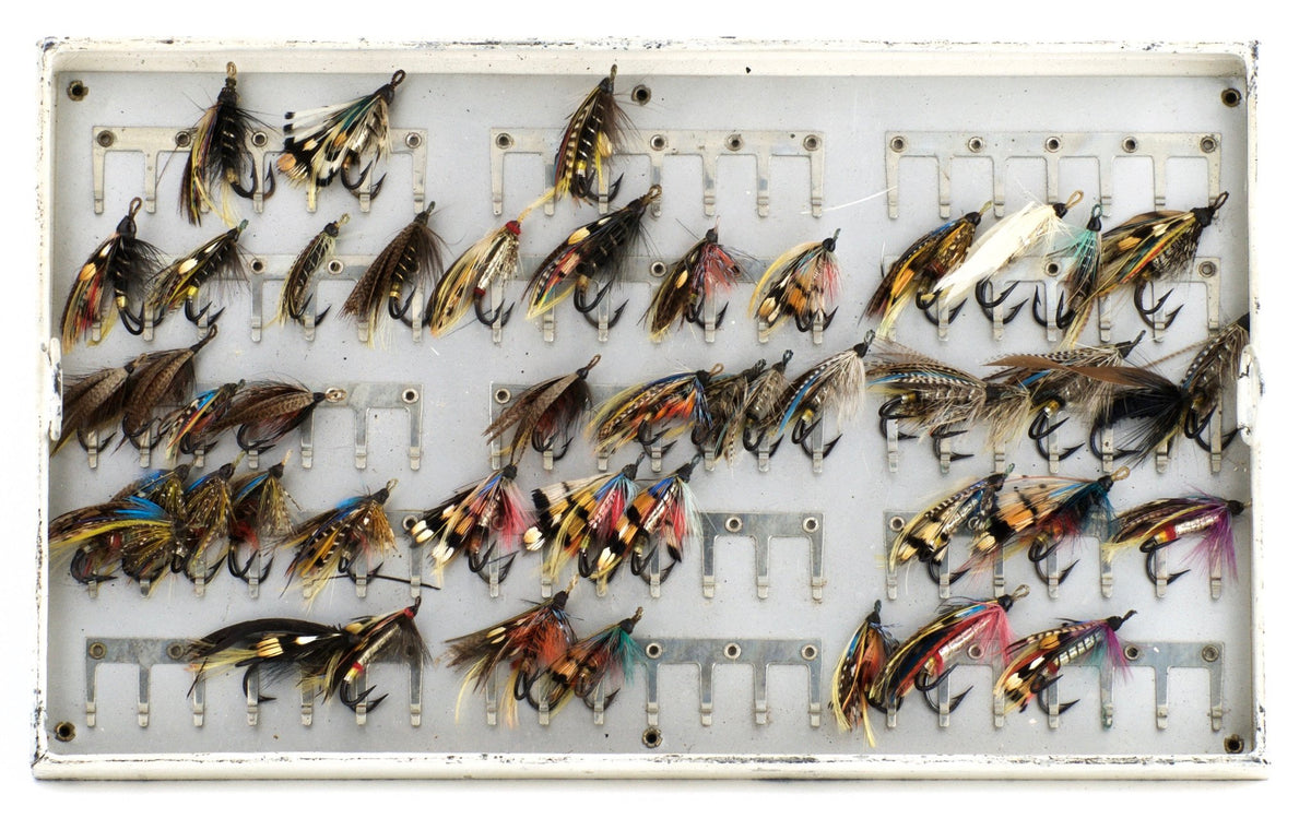 Japanned Salmon Fly Reservoir - stuffed with fine salmon flies 