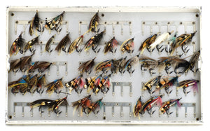 Japanned Salmon Fly Reservoir - stuffed with fine salmon flies 