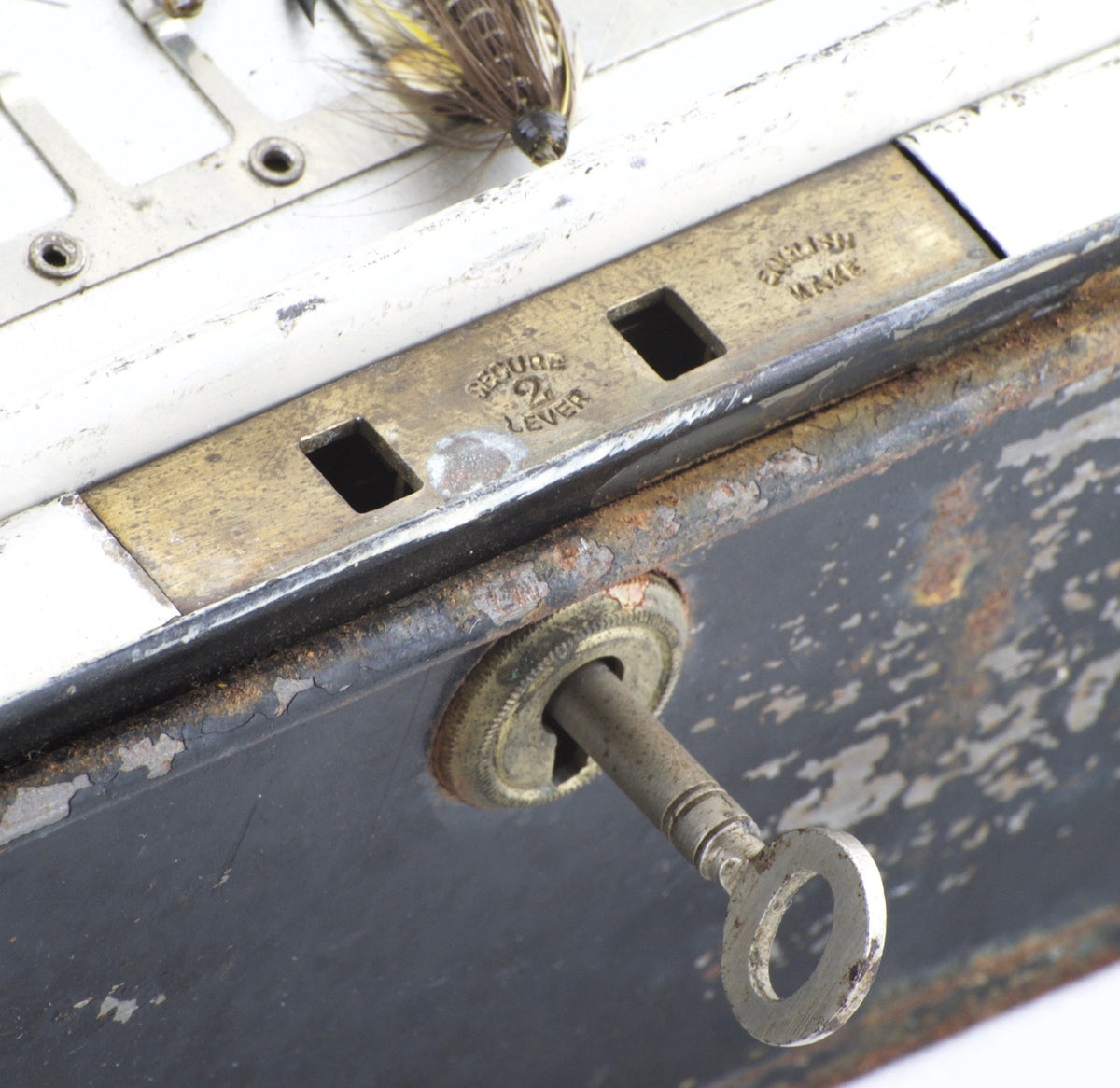 Japanned Salmon Fly Reservoir - stuffed with fine salmon flies