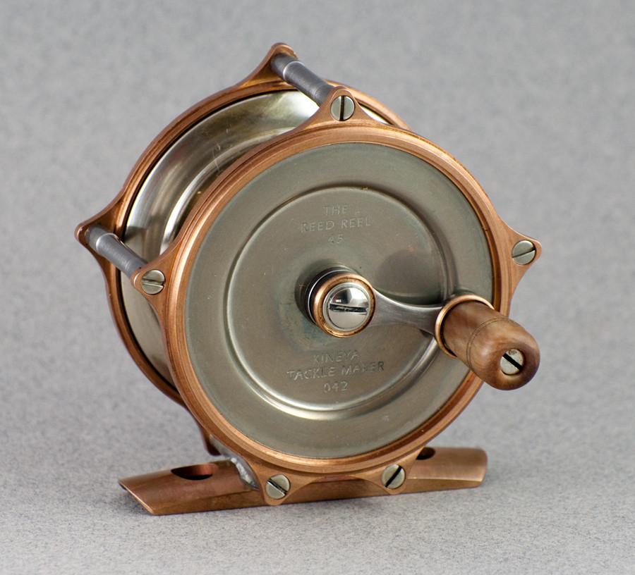 copper fishing line antique and reel/rod Kineya Reed Model 45 Fly Reel