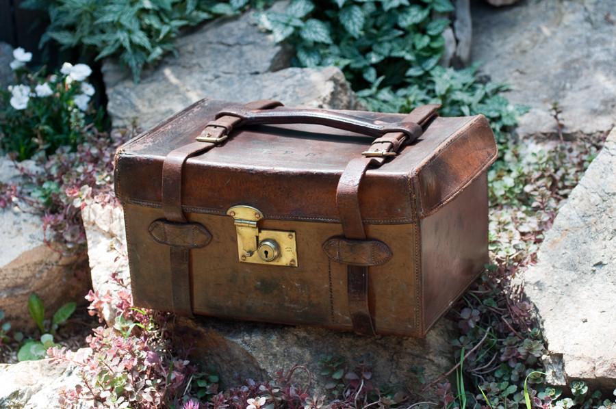 antique leather fishing tackle box Farlow's of London