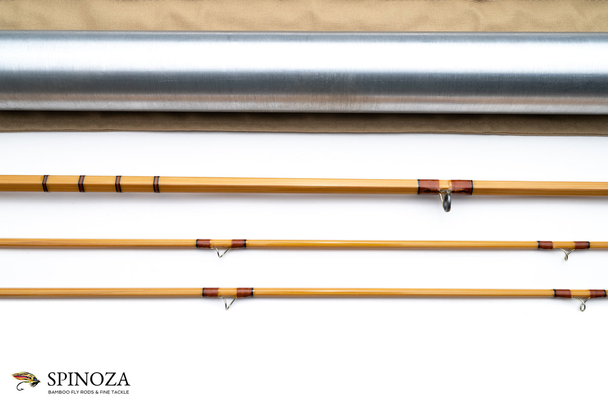 George Guba Dickerson 8013 Nodeless Bamboo Fly Rod 8' 2/2 #5 - rod sections with guides and wraps