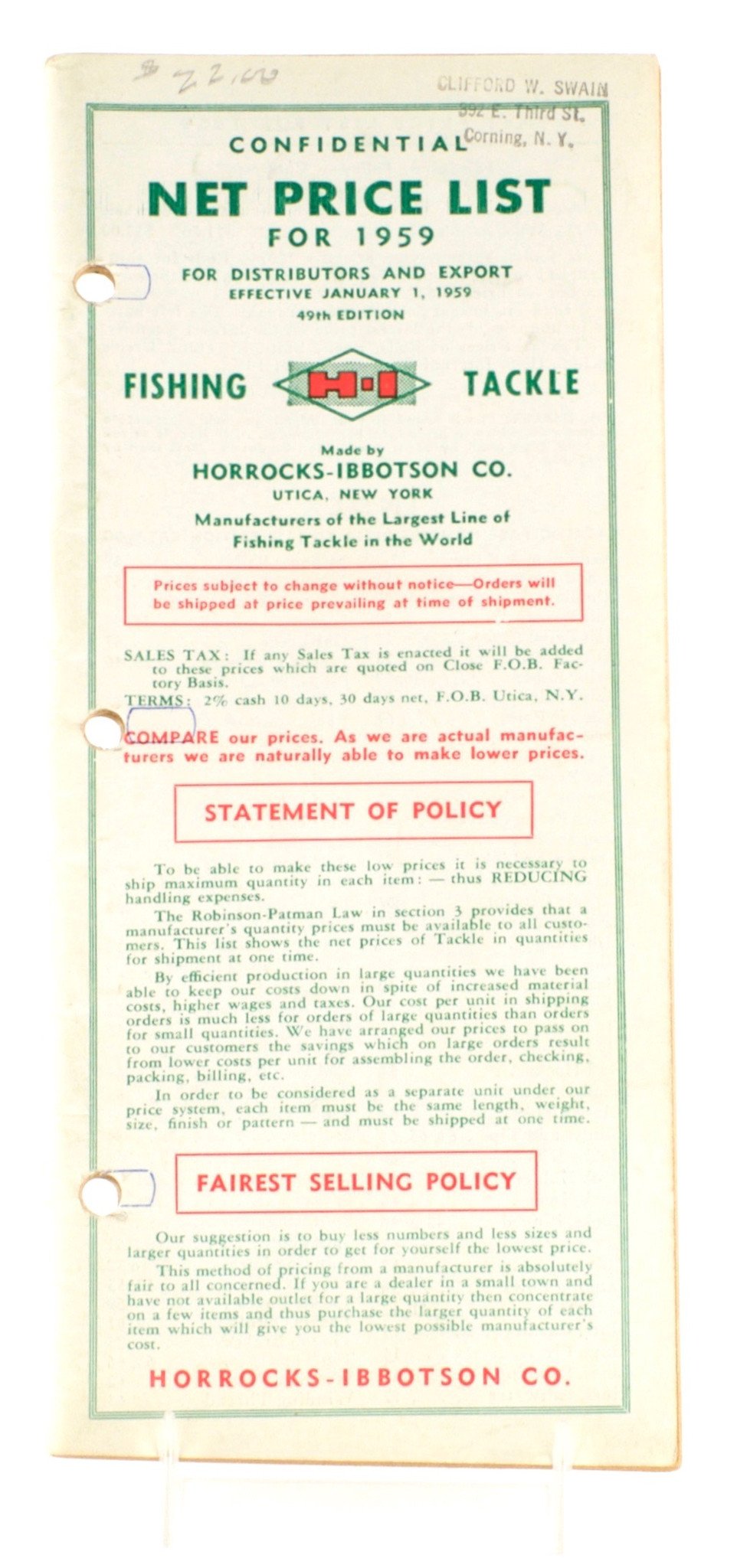 Horrocks Ibbotson 1959 Catalog & Price List 