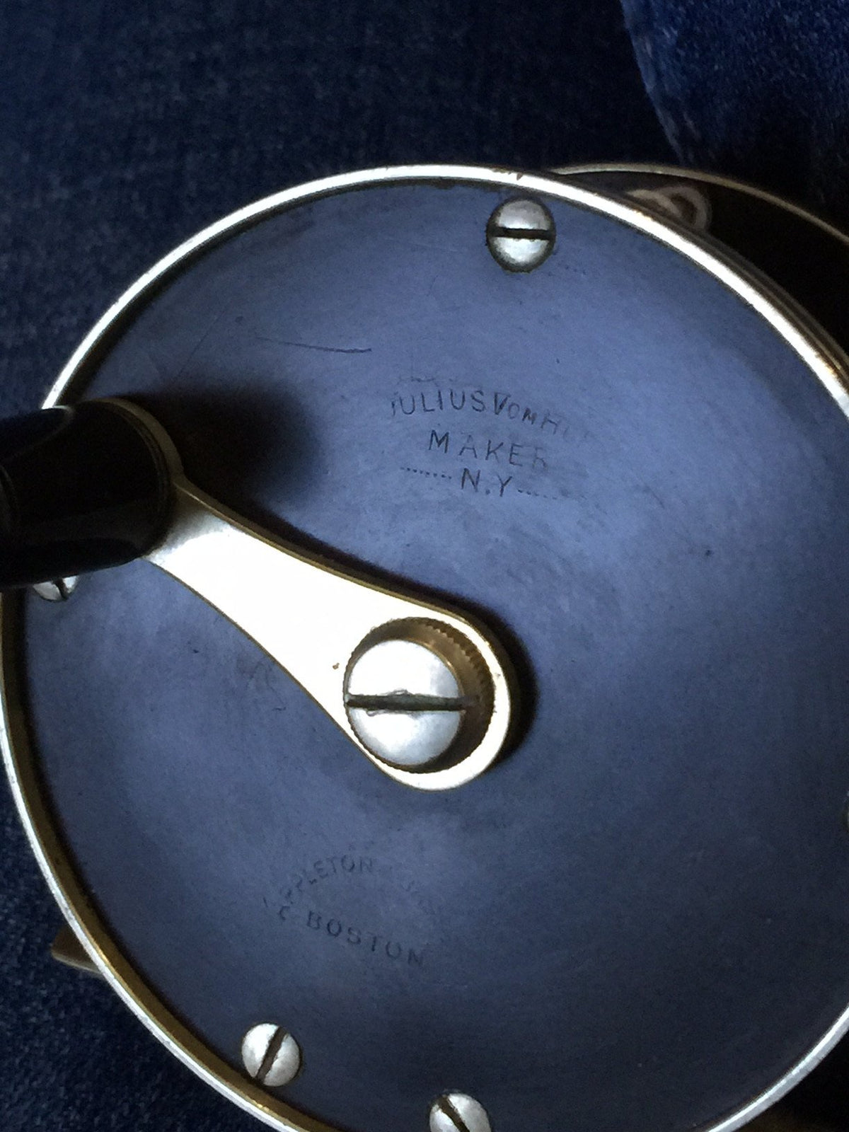 Julius Vom Hofe - early German silver / hard rubber fly reel - Size 3