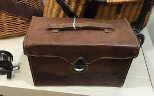 Abercrombie & Fitch leather salmon fly case with 150 unused salmon flies 